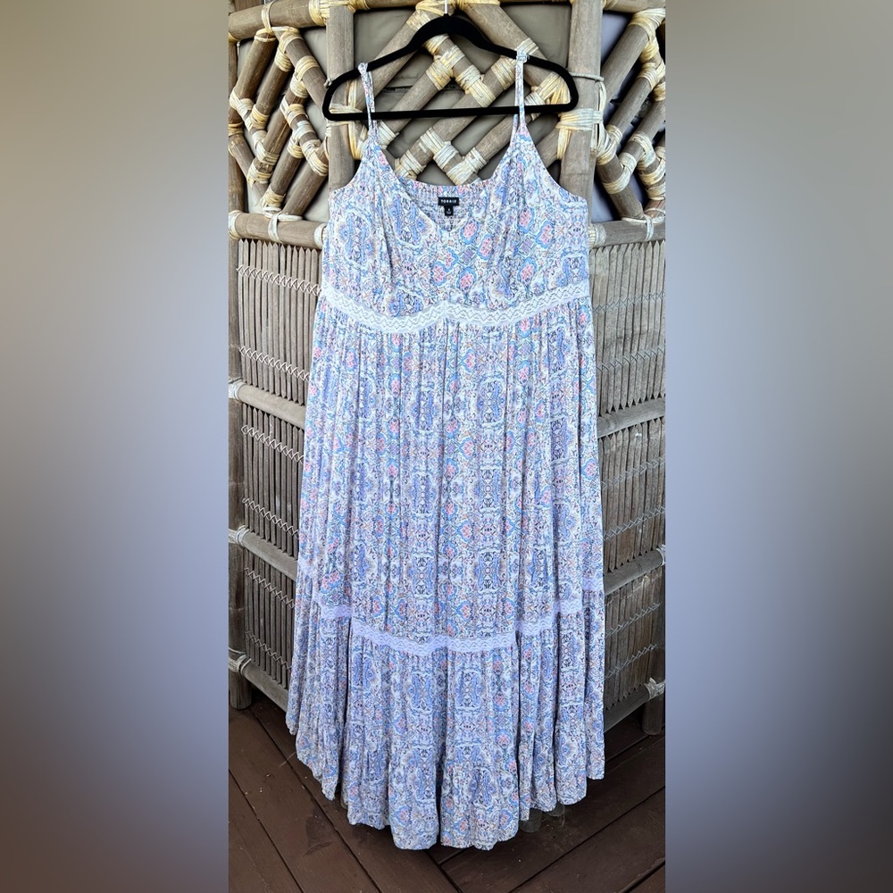 Torrid Tiered Challis Maxi Dress with Spaghetti Straps & Lace Insets Size 4X